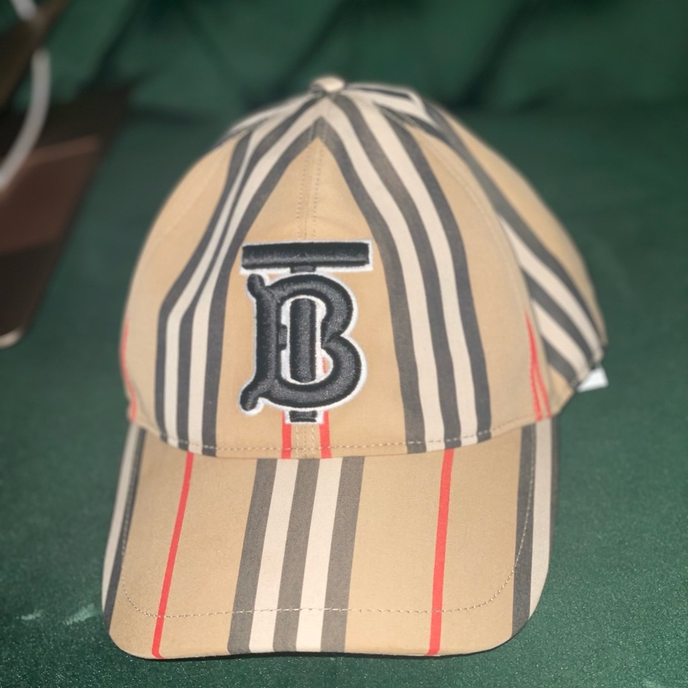 Burberry Tan and Black Striped Cap